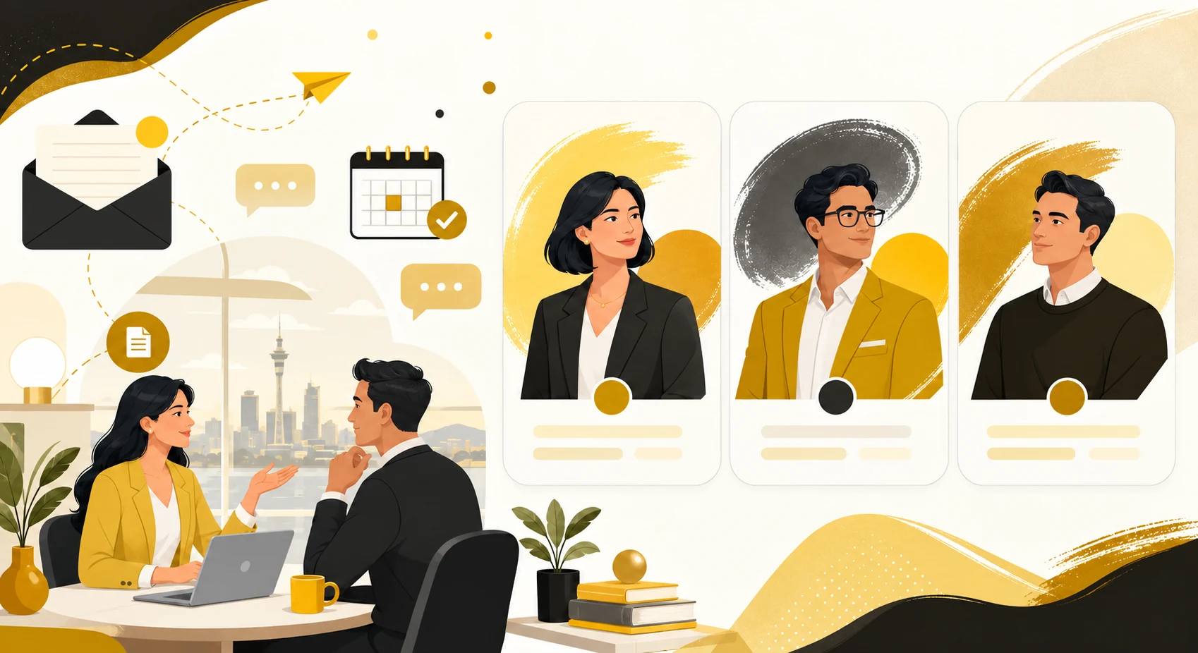 Illustration of customer conversations and enquiry support